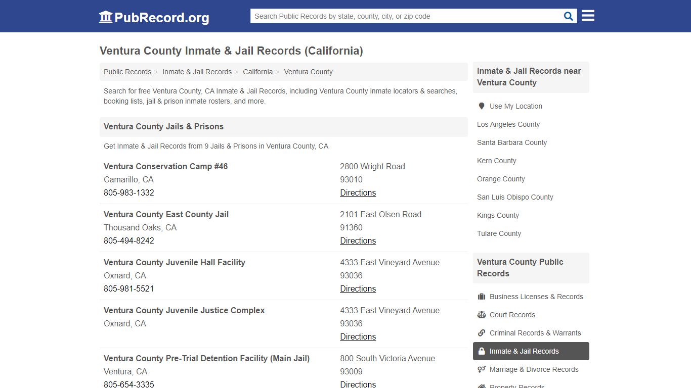 Free Ventura County Inmate & Jail Records (California ...
